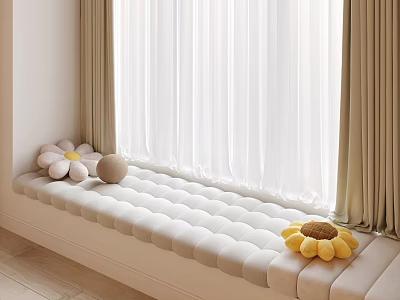 Cream Wind Bay Window Cushion Soft Bag Pillow Curtain 3d model