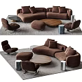 Modern Sofa And Coffee Table Set With Round Wooden Top Ottoman And Accent Chairs