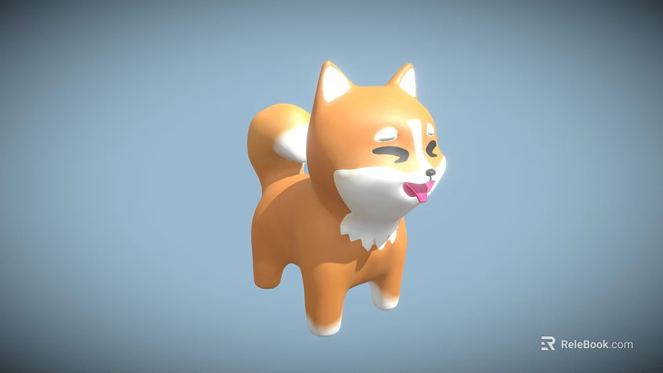 3D Shiba Inu Toy Cartoon Style Orange White Fur Winking Tongue Out Blue Background 3d model 