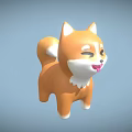 3D Shiba Inu Toy Cartoon Style Orange White Fur Winking Tongue Out Blue Background
