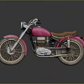 Vintage Pink Motorcycle with Brown Leather Seat Classic Metallic Wheels on Gray Background