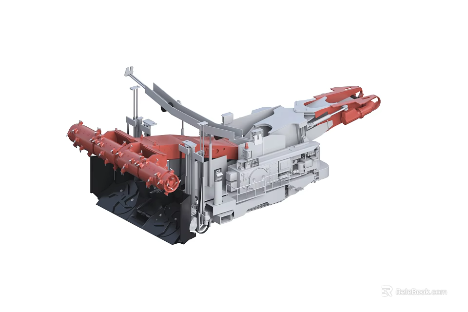 Red And Gray Industrial Equipment With Mechanical Arms Hydraulic Systems And Cutting Drums 3d model 