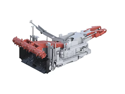Red And Gray Industrial Equipment With Mechanical Arms Hydraulic Systems And Cutting Drums 3d model