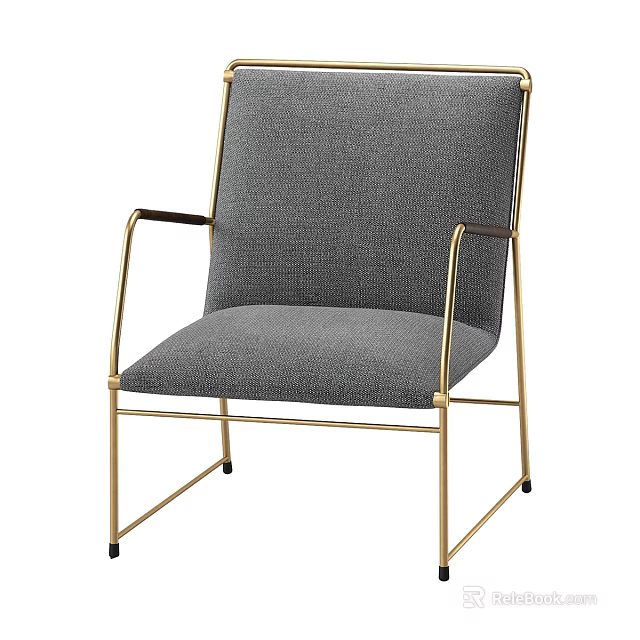 Modern Gray Upholstered Accent Chair Featuring Gold Metal Frame And Comfortable Design 3d model 