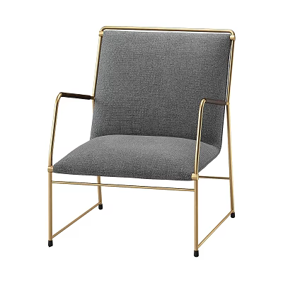 Modern Gray Upholstered Accent Chair Featuring Gold Metal Frame And Comfortable Design 3d model