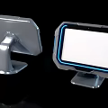 Modern Computer Monitor With Silver Stand Blue LED Border And White Screen
