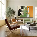 Bright Modern Living And Dining Room Interior With Green Sofa Coffee Table Artwork And Plant
