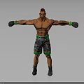 Muscular Man as Boxer with Green Gloves and Camo Shorts Standing with Arms Outstretched