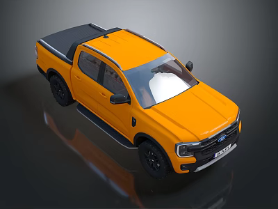 Bright Yellow Modern Pickup Truck With Black Roof And Stylish Wheels 3d model