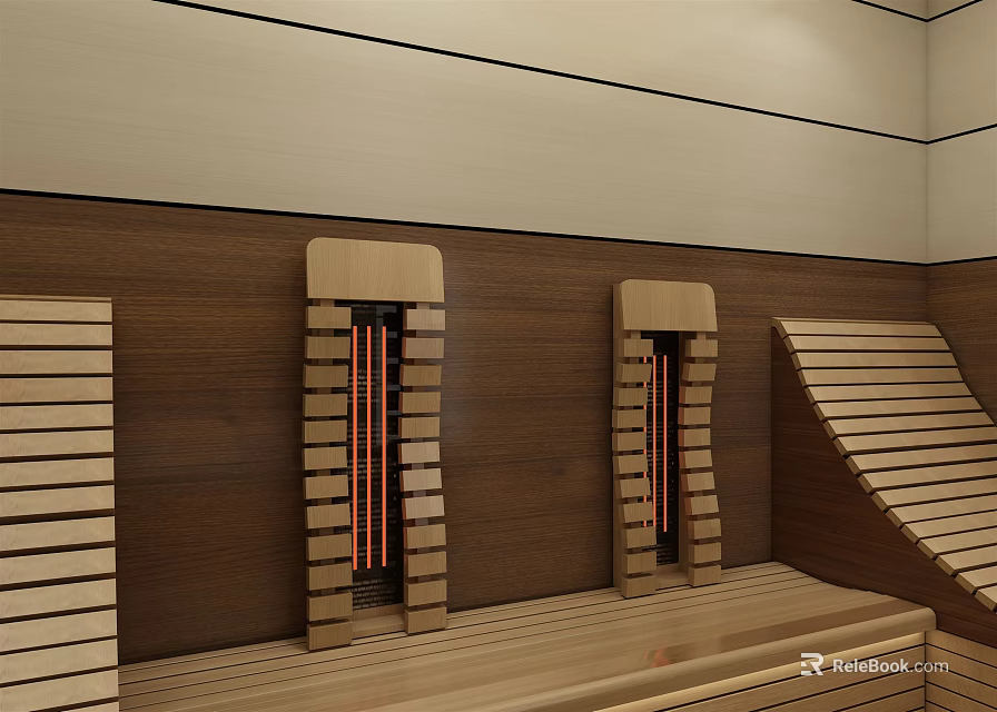 Modern Sauna Interior Design With Wooden Panels Heater And Comfortable Benches 3d model 