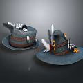 Stylish Blue Wide Brim Hats with Feather Decorations and Brown Straps
