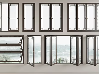 New Chinese-style windows Single-opening windows, casement windows, folding windows, sliding windows, glass windows 3d model
