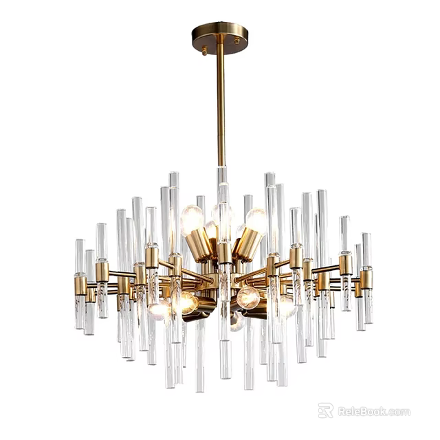Modern Chandelier with Transparent Glass Tubes and Golden Metal Frame Design 3d model 