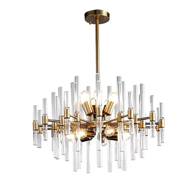 Modern Chandelier with Transparent Glass Tubes and Golden Metal Frame Design 3d model