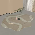 Beige Square Area Rug With White Curved Patterns In Room Corner Green Plant And Open Book