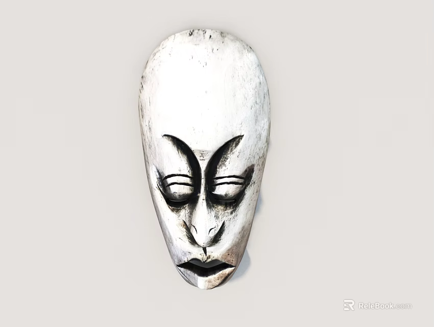 Handcrafted Traditional Wooden Mask With Carved Facial Features And Tribal Design 3d model 