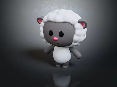 Adorable Cartoon Sheep Character With White Wool Grey Body Pink Ears And Black Eyes 3d model