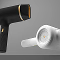 Modern Black And White Hair Dryers With Gold Accents On Display Stand