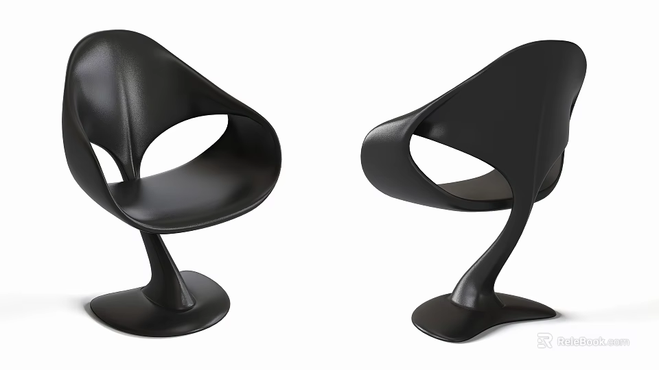Modern Black Leisure Chairs With Unique Curved Lines And Spiral Base Design 3d model 