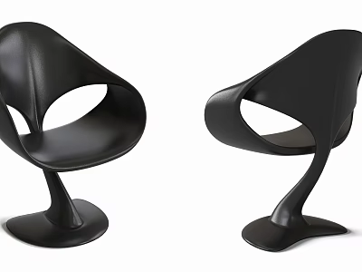 Modern Black Leisure Chairs With Unique Curved Lines And Spiral Base Design 3d model