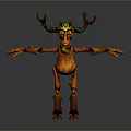 Wooden Reindeer Character With Branch Antlers Green Decorations And Outstretched Limbs