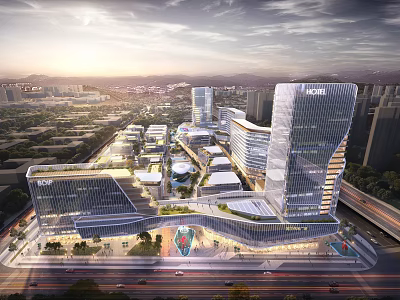 Modern Industrial Plant Complex With Glass Curtain Walls And Urban Green Landscapes 3d model