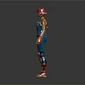 Action Game Movie Character With Red Hair Blue Jumpsuit Tattoos Orange Gloves Red Boots