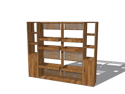 Wooden Display Shelf with Multiple Compartments Open Shelves and Lattice Design Doors for Home Decor 3d model