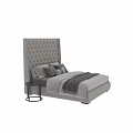 Double Bed With Tufted Headboard Gray And White Pillows Gray Blanket Bedroom Setting 3d model