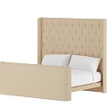 Modern Beige Upholstered Double Bed With Diamond Tufted Headboard And White Pillows 3d model