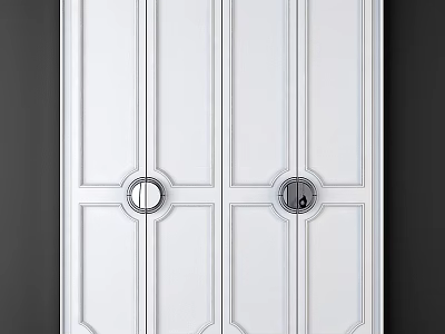 White Chest of Drawers with Double Doors and Round Handles Panel Design 3d model