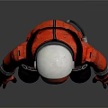 Man In Red Spacesuit With White Helmet And Red Visor Standing In Futuristic 3D Render