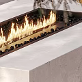 Serene Rooftop Garden With Comfortable Sofa Fire Pit And City Skyline At Sunset