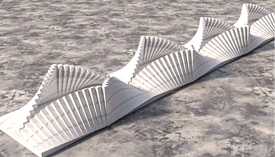 Park Landscape With White Wavy Folded Artistic Structure On Gray Ground 3d model 