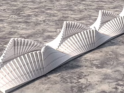 Park Landscape With White Wavy Folded Artistic Structure On Gray Ground 3d model