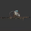 Rusty Chain Chainsaw With Blue Silver Parts On Weathered Wooden Platform
