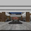 Front Desk Reception Area In Luxurious Lobby With Chandelier Decorative Tree And Columns