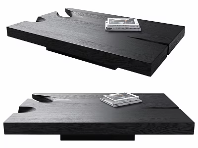 Modern Black Wooden Coffee Table With Sleek Design And Stack Of Books On Flat Surface 3d model