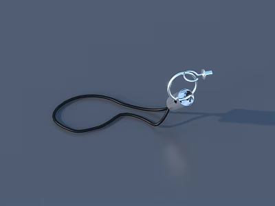 Silver Metal Ring With Black Cord And Hook On Gray Background 3d model