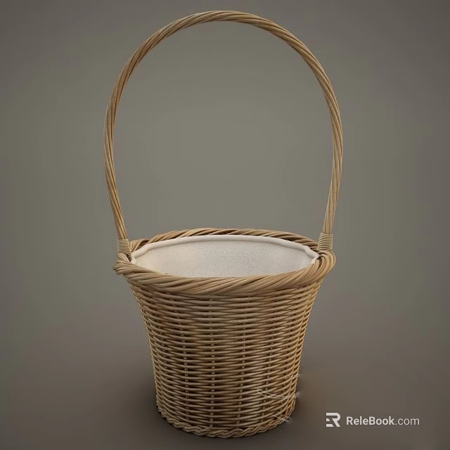 Woven Basket with Handles and White Lining for Household Storage 3d model 