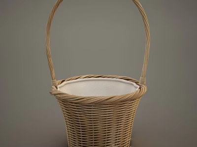Woven Basket with Handles and White Lining for Household Storage 3d model