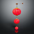 Hanging Red Decorative Lanterns Furniture With Golden Trim And Three Layers