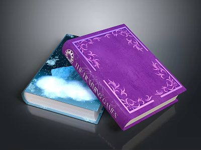 Ornate Purple Cover Books With Blue Cloud Design For Home Furniture Decor 3d model