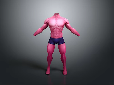 Muscular Man With Pink Body And Dark Blue Shorts Standing Pose 3d model