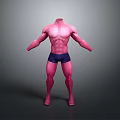 Muscular Man With Pink Body And Dark Blue Shorts Standing Pose