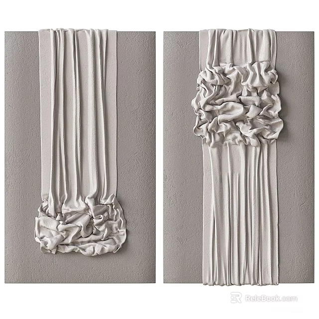 Gray Textured Wall Decor Featuring Long Strip Ruffled Bottom And Floral Pattern Design 3d model
