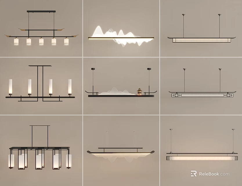 Elegant Modern Chandeliers With Various Designs Sleek Lines For Interior Lighting 3d model