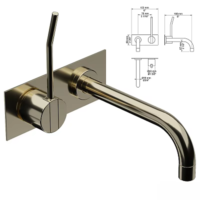 Modern Brushed Brass Kitchen Faucet With Installation Diagram And Dimensions Design 3d model