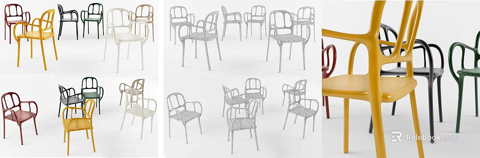 Modern Leisure Chairs With Stylish Wire Frame Design And Ergonomic Backrest Features 3d model 