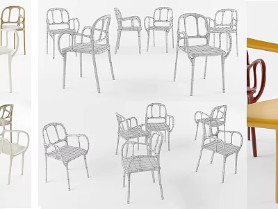 Modern Leisure Chairs With Stylish Wire Frame Design And Ergonomic Backrest Features 3d model